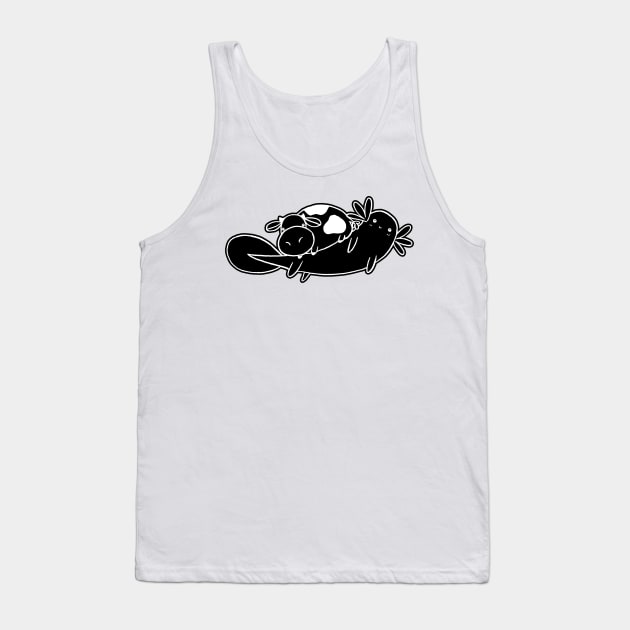 White Line Little Cow Mad Axolotl Tank Top by saradaboru